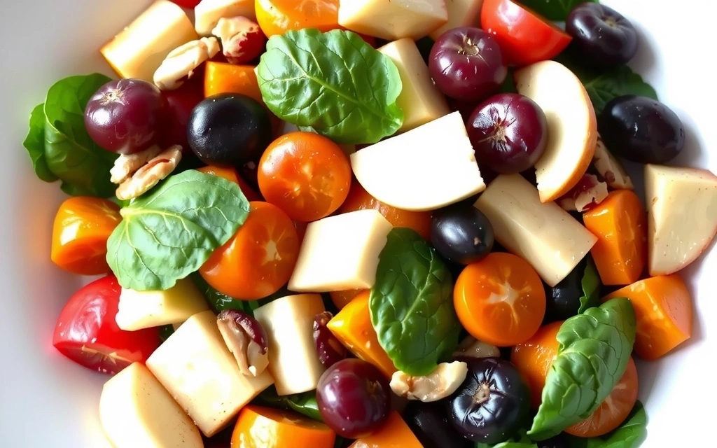 Reichhaltiger vegetarischer Salat mit viel Gemüse und Proteinen